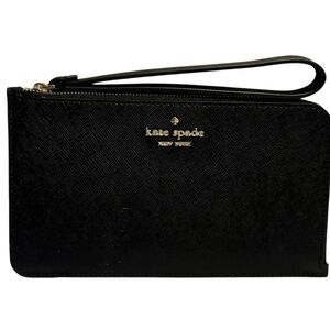 Kate Spade Black Wristlet Gold Zipper 3 Card Slots Inside 1 Outside Pocket